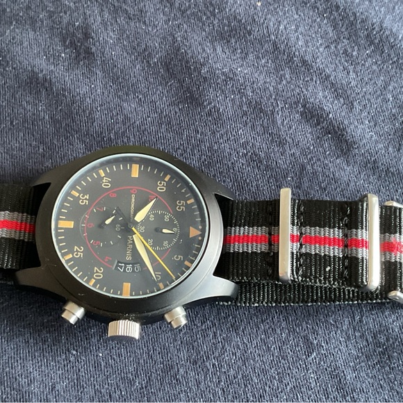 Handsome 42mm Parnis Pilots Quartz Chronograph w Date Matching NATO Strap - Picture 6 of 11